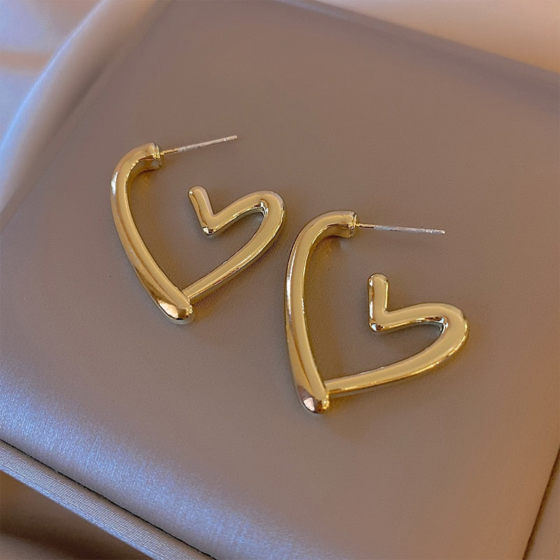 Orecchini Funky a Forma di Cuore in Oro e Argento