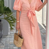 LYNORA | ABITO MIDI ELEGANTE CON SCOLLO A V