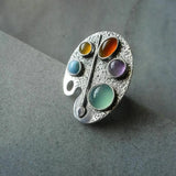 Anello Regolabile in Gemme Multicolori Artist Palette