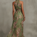 Livia | Abito maxi con scollo all'americana e motivi floreali