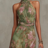 Livia | Abito maxi con scollo all'americana e motivi floreali