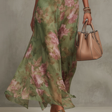 Livia | Abito maxi con scollo all'americana e motivi floreali