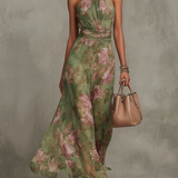 Livia | Abito maxi con scollo all'americana e motivi floreali