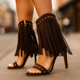 Stivali con tacco in suede con frange