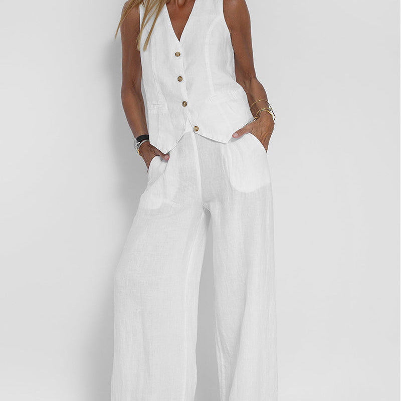 Aira - Completo Gilet Bottone & Pantalone Largo
