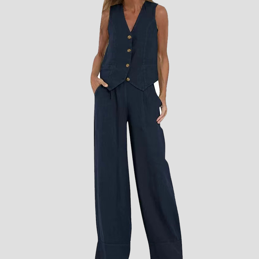 Aira - Completo Gilet Bottone & Pantalone Largo