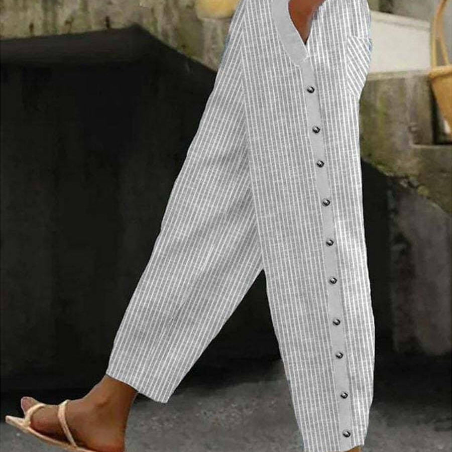 Linaya - Pantaloni a Bottoni Striati