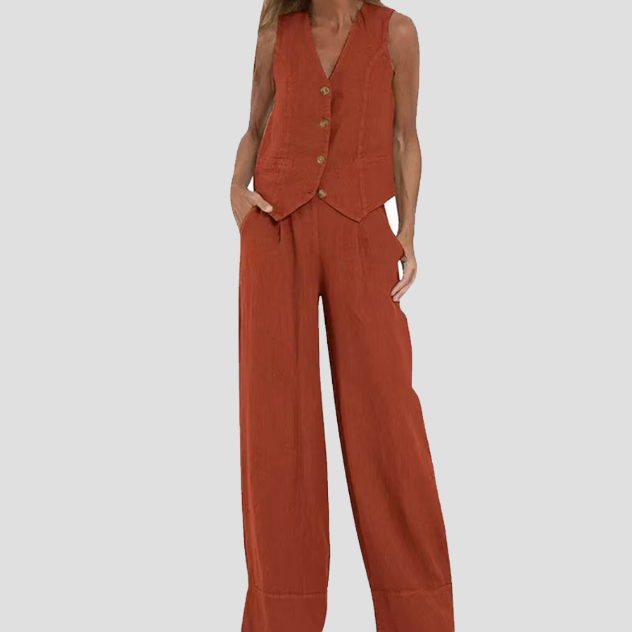 Aira - Completo Gilet Bottone & Pantalone Largo
