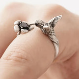Anello Aperto Colibrì e Fiore