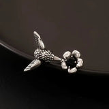 Anello Aperto Colibrì e Fiore