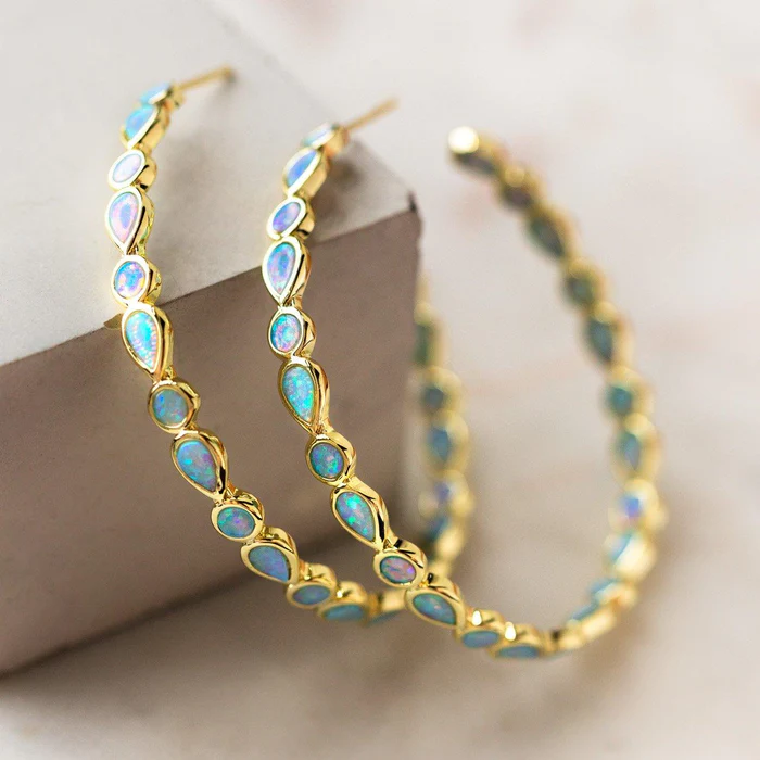 Orecchini Anello in Opale Blu Vintage