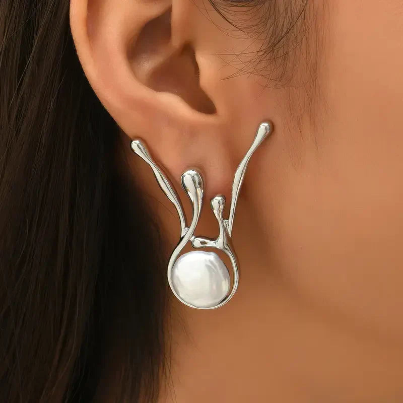 Antique Silver Earrings with Irregular Pearls