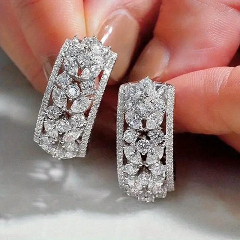 Orecchini Rettangolari Argento con Brillanti