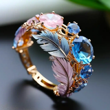 Anello Vintage Esotico con Piuma e Cristallo