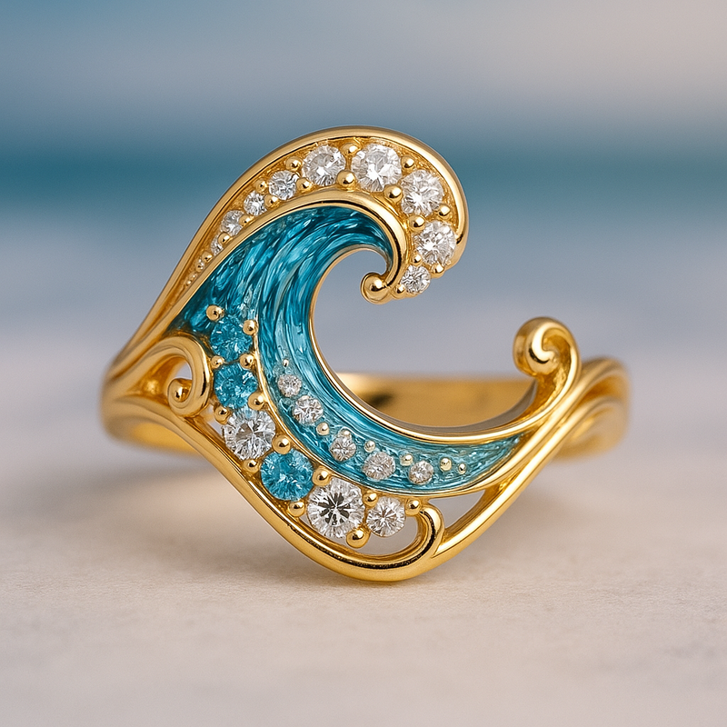 Anello con Onda Blu Brillante