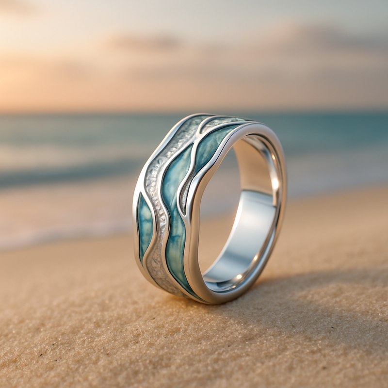 Anello Elegante in Argento con Onde Turchesi