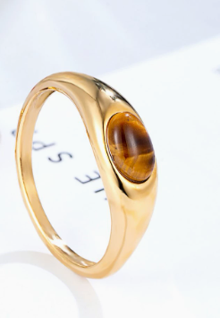 Anello in Oro con Cabochon Ambra Slim