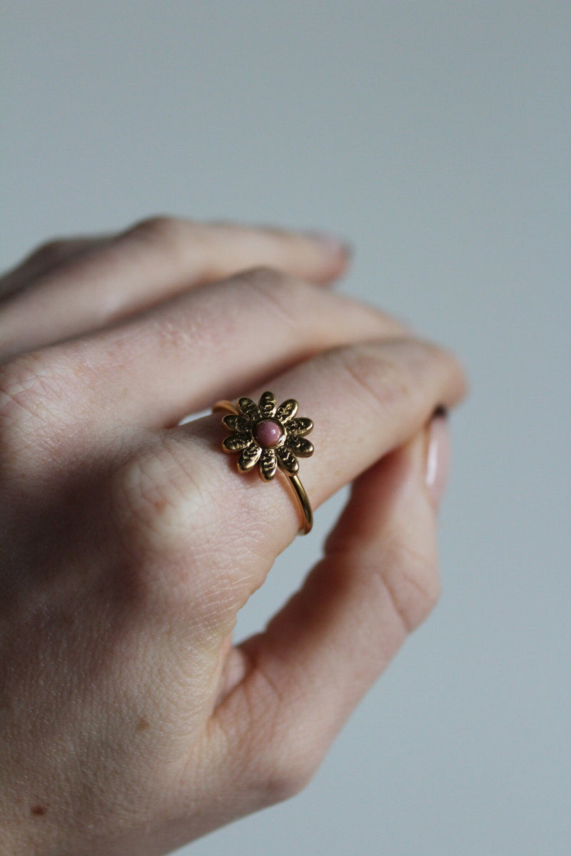 Daisy - Anello - Pietra Naturale - Acciaio Inossidabile - Regolabile