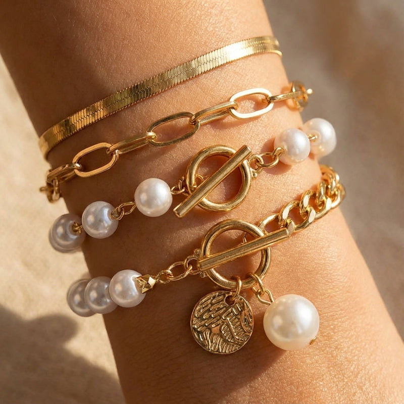 Elegante Set di Bracciali in Oro a 4 Pezzi