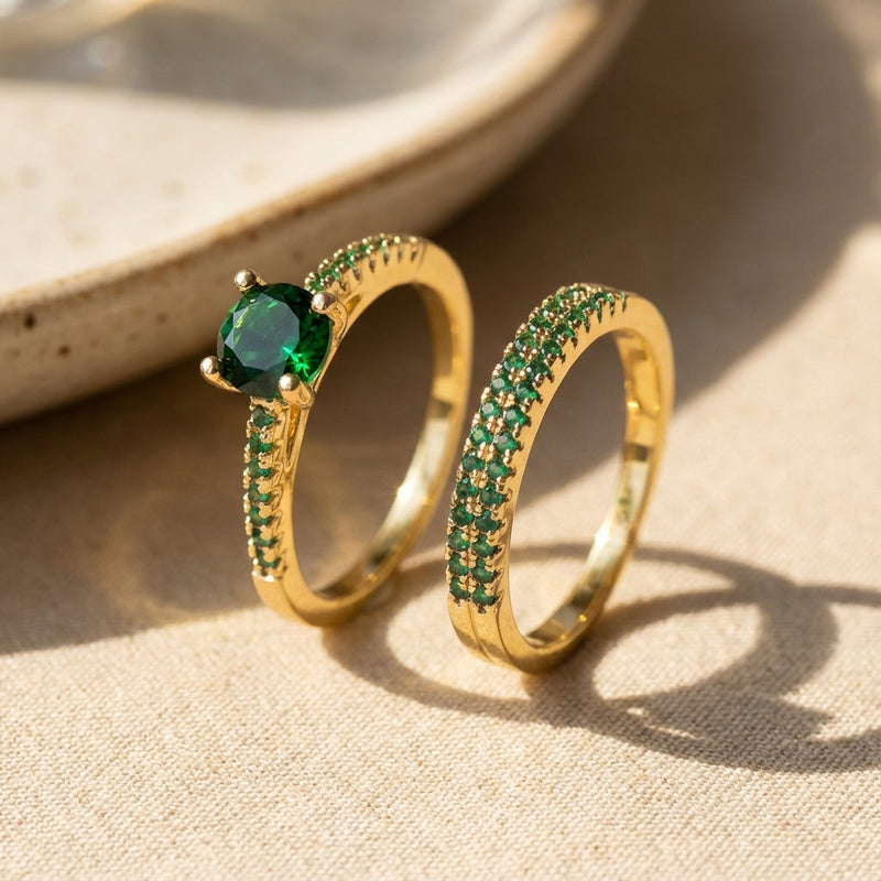 Anello Duo Serena in Oro con Smeraldo