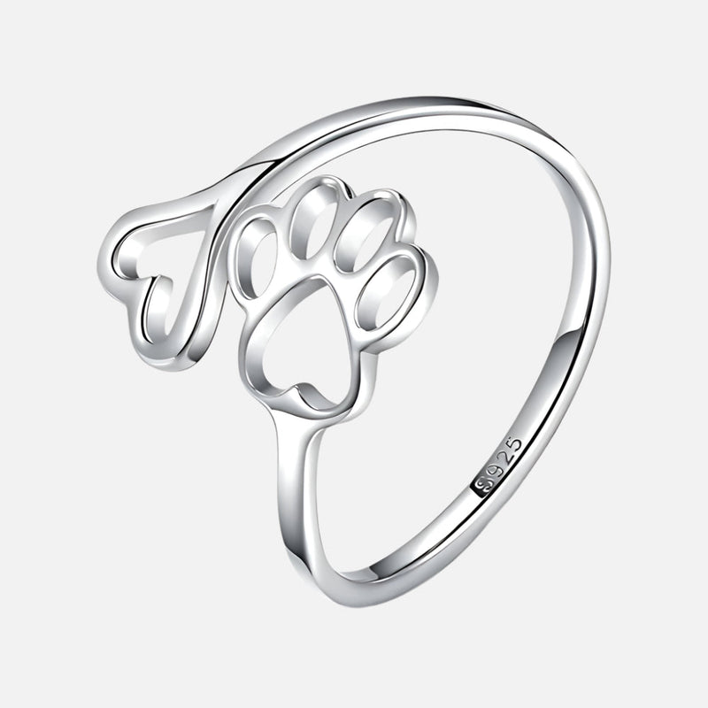 Anello Regolabile in Argento con Zampa e Cuore Fatto a Mano