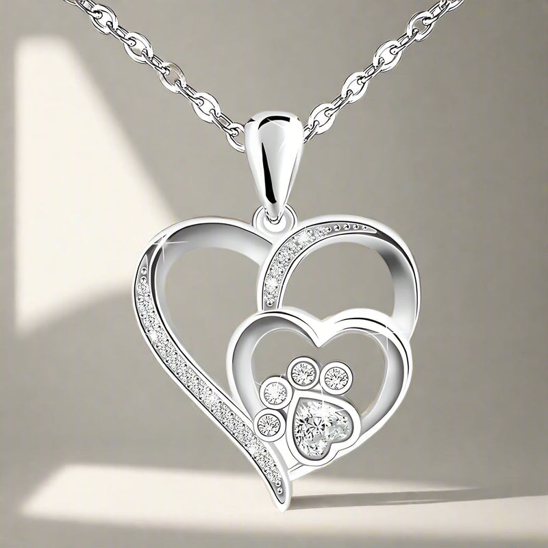 Collana con Zampa e Cuore in Argento con Zirconia
