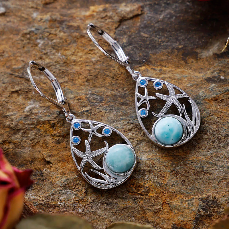 Orecchini Mare Profondo – Con Larimar Naturale e Stelle Marine