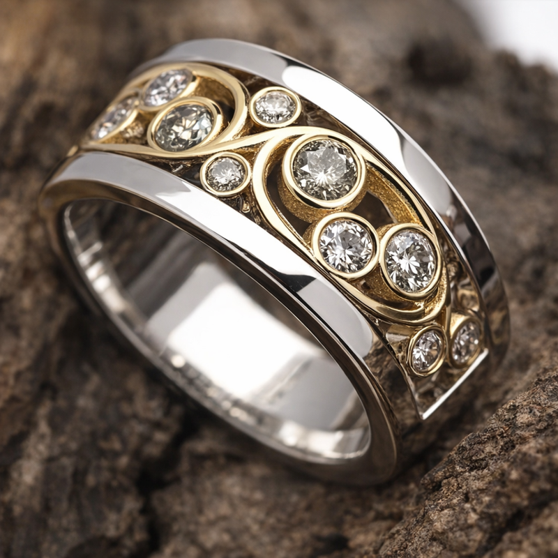 Anello Vintage in Oro e Argento con Iva Zirconia