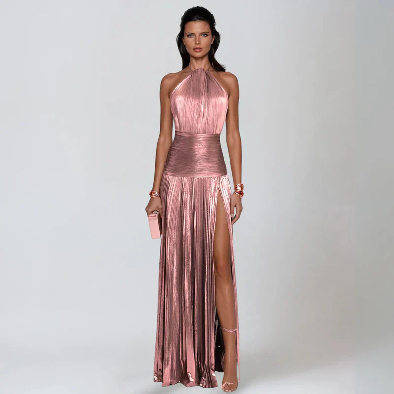 Emma | Abito halter metallico con schiena nuda