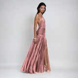 Emma | Abito halter metallico con schiena nuda
