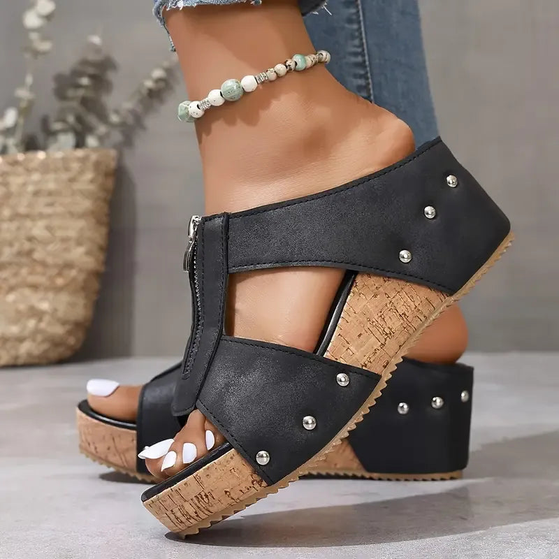 Tina | Sandali con zeppa confortevoli con zip