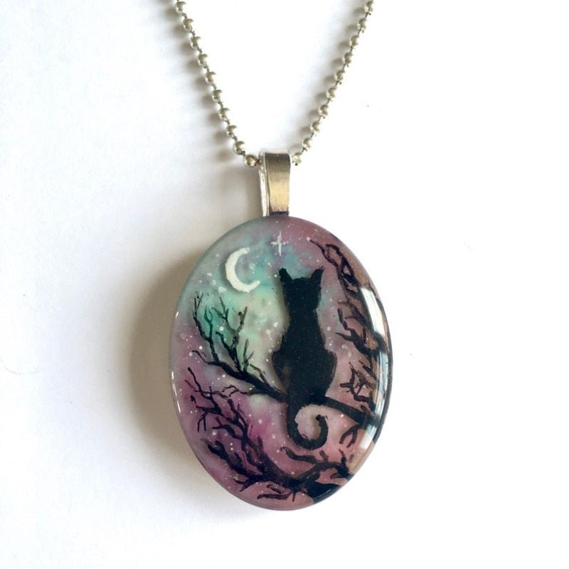 Collana con Gatto Incantevole Notte Stellata
